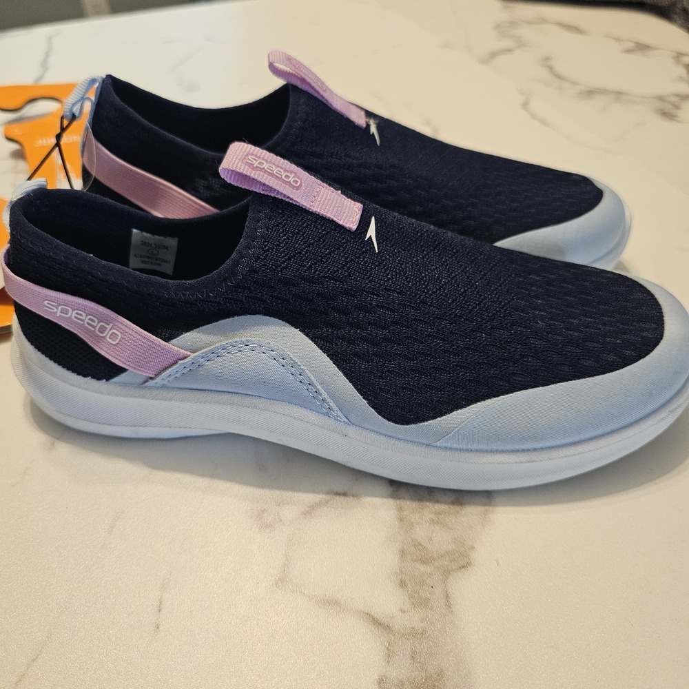 Speedo Aqua Sock Surfwalker Water Shoes Navy Pink Junior Girls Size L 4-5 NWT